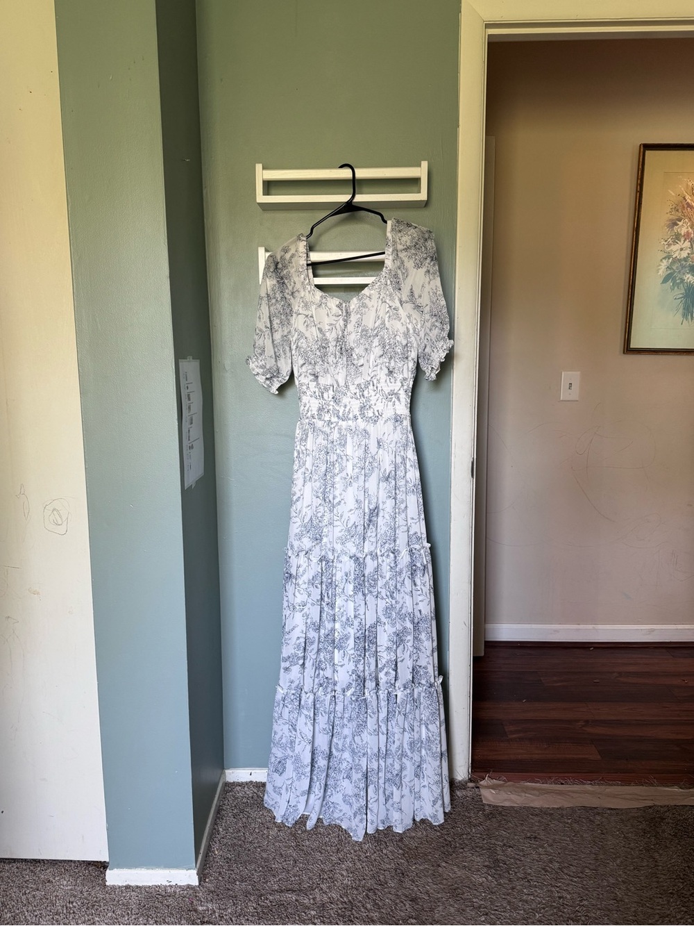 Baltic Born White Maxi Dress with Gray Floral Print